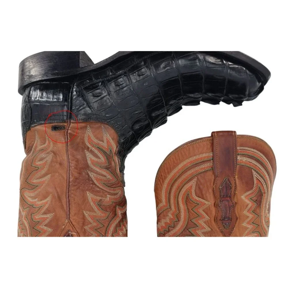 Lucchese Mens 9.5EE Tail-cut Caiman Black Brown Leather Cowboy Western Boots CBC - Picture 9 of 16